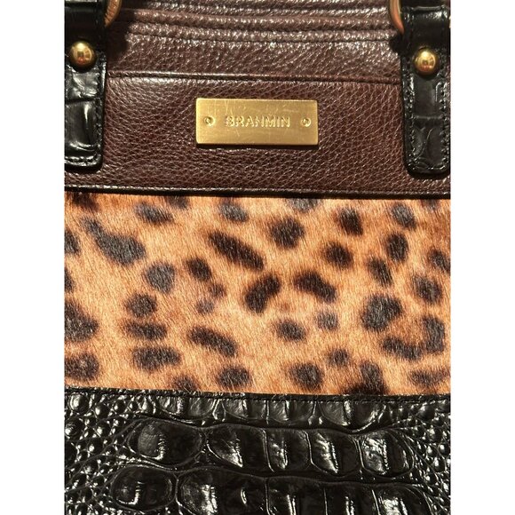 Vintage Brahmin Bag Black Croc embossed bottom, Italian Hair on and Brown Leathe - Picture 2 of 10